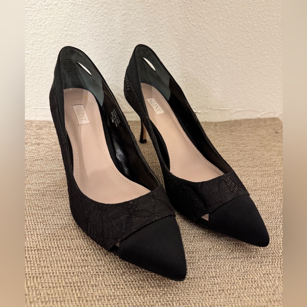 Glint Black Satan and Lace Pumps